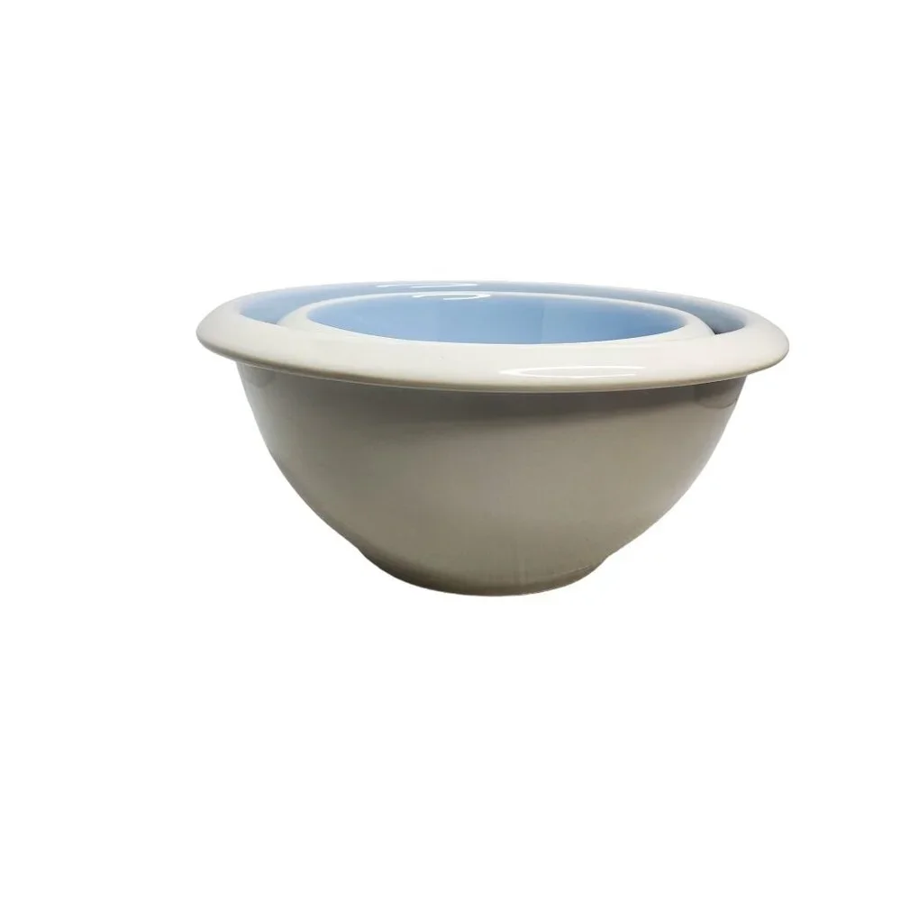 vintage set of 2 anchor hocking ceramic/porcelain gray/blue mixing bowls